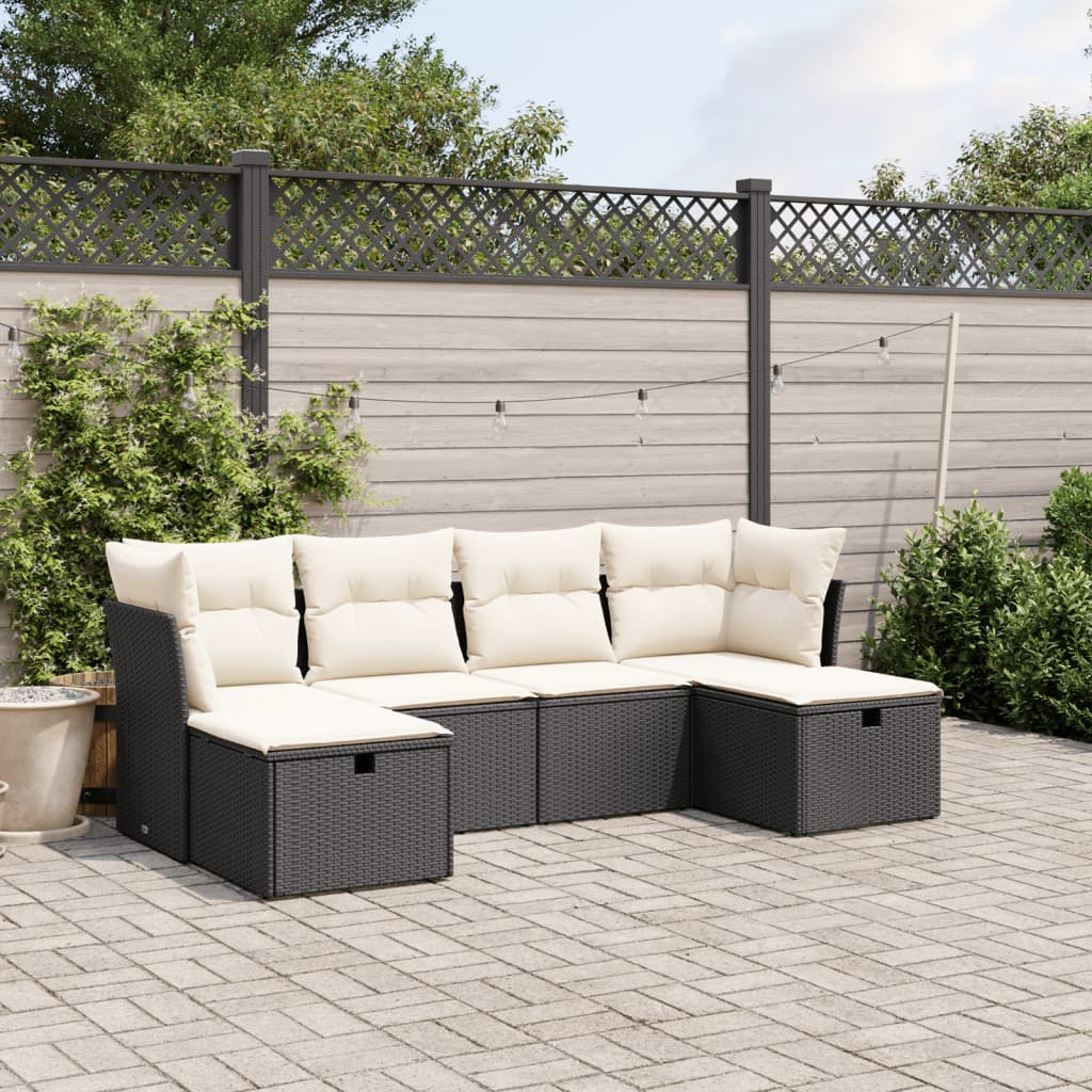 6 Piece Garden Sofa Set with Cushions Black Poly Rattan
