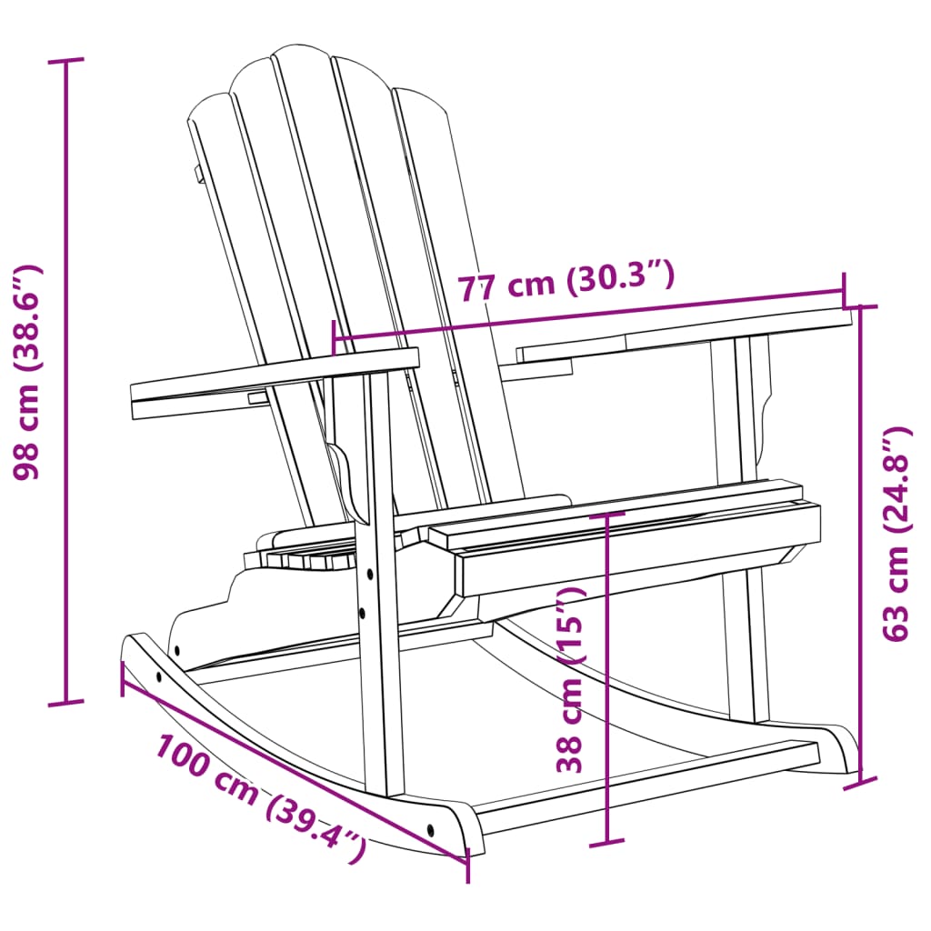 Garden Adirondack Rocking Chair Solid Wood Teak