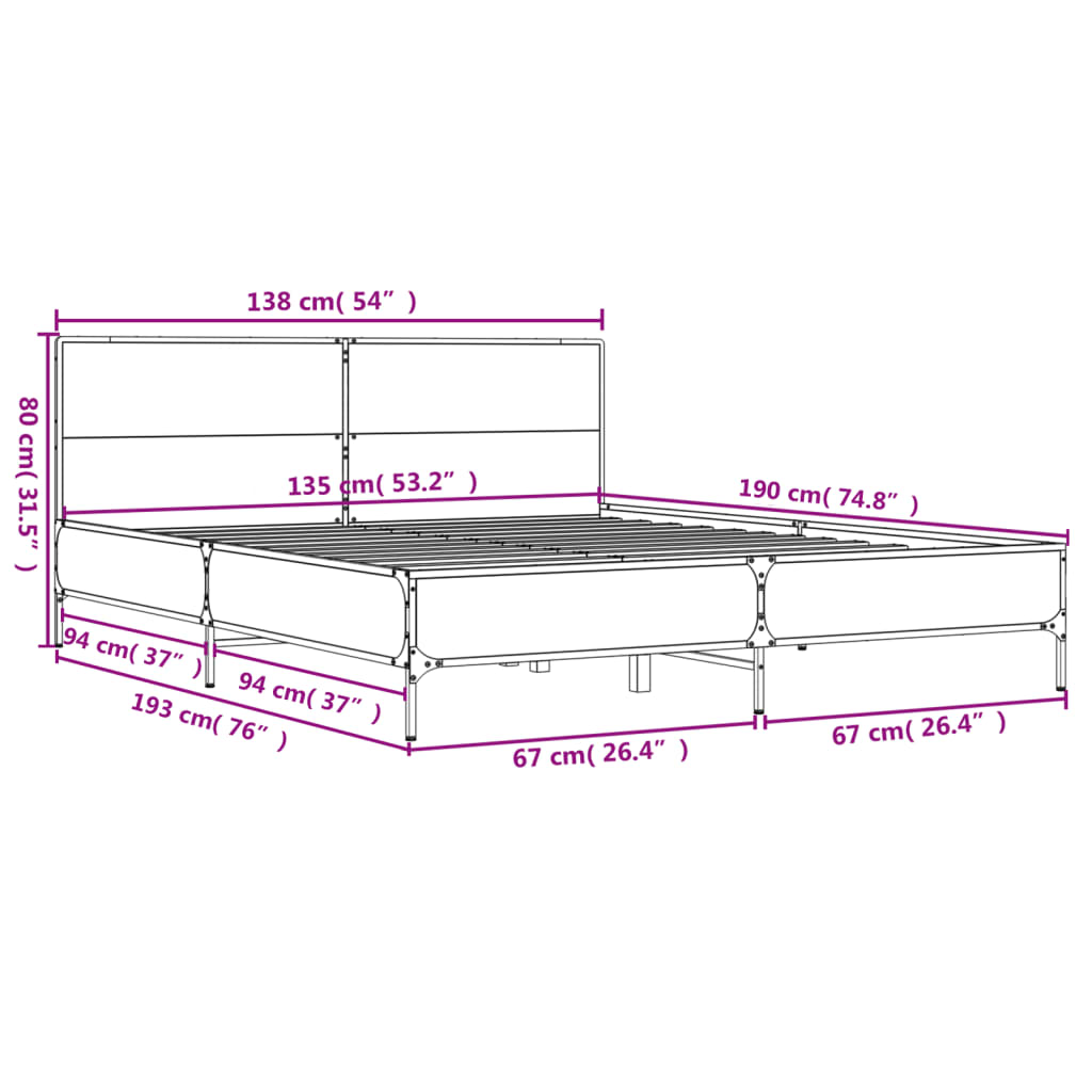 Bed Frame without Mattress Black 135x190 cm