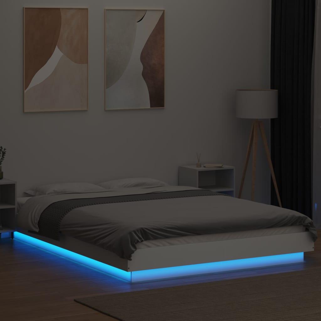 Bed Frame with LED Lights without Mattress White 135x190 cm