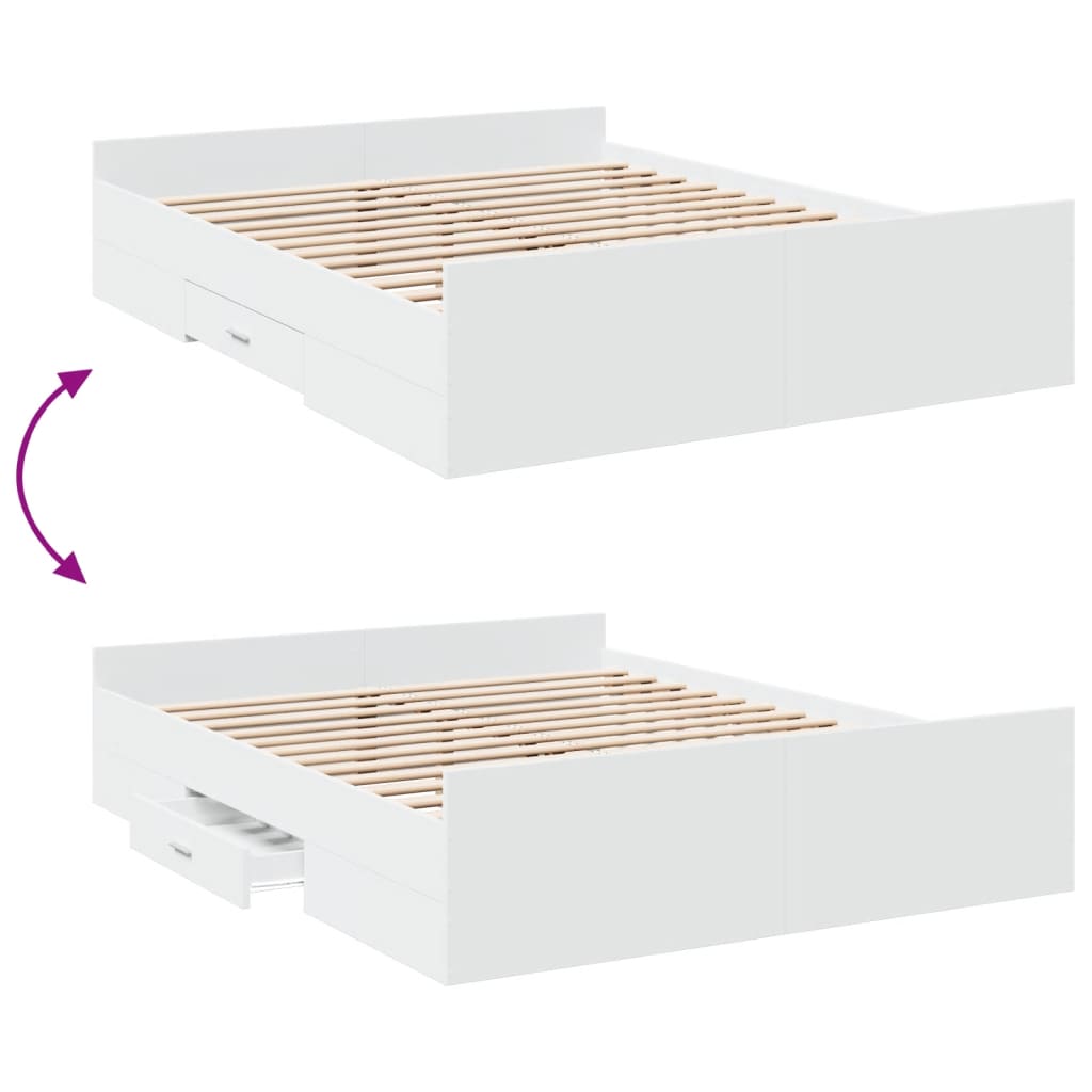 Bed Frame with Drawers without Mattress White 150x200 cm