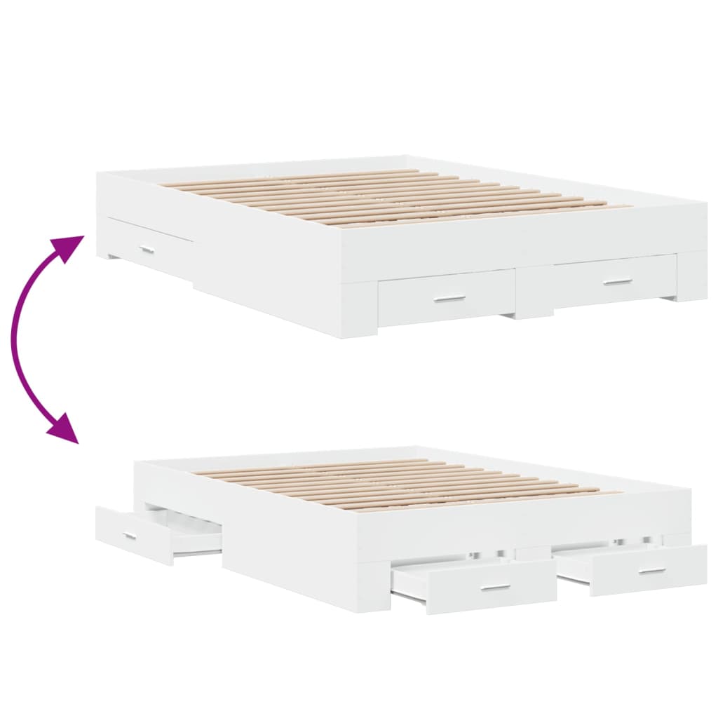 Bed Frame with Drawers without Mattress White 135x190 cm