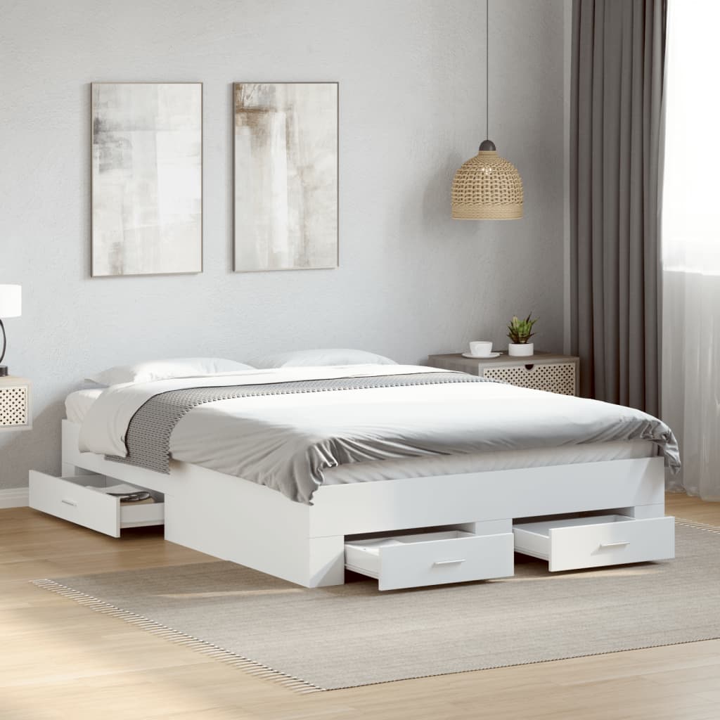 Bed Frame with Drawers without Mattress White 135x190 cm