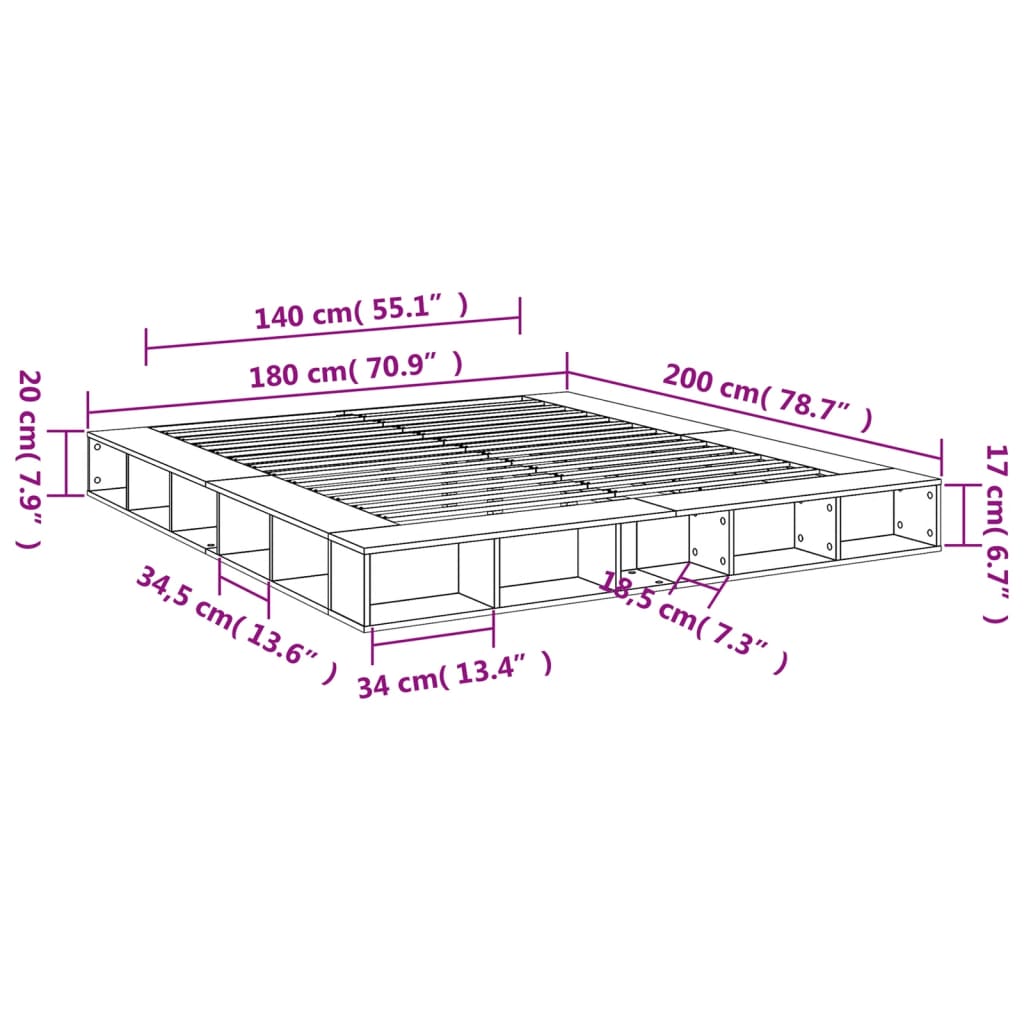 Bed Frame without Mattress White 183x203 cm King