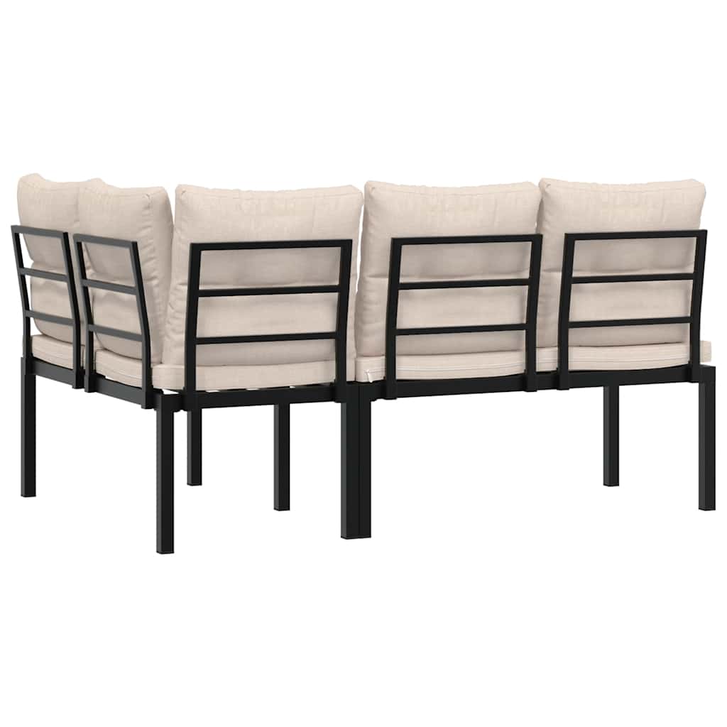 Garden Benches 2 pcs with Cushions Black Powder-coated Steel