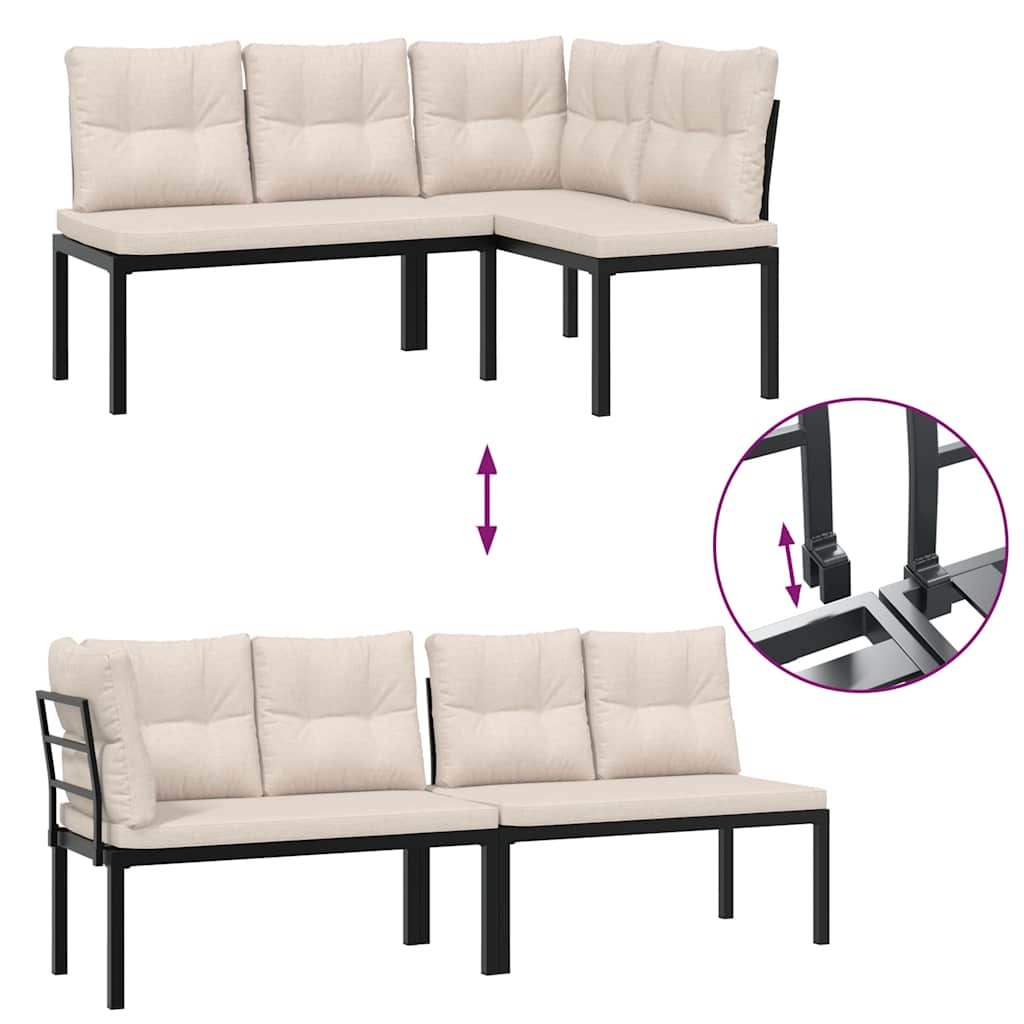 Garden Benches 2 pcs with Cushions Black Powder-coated Steel