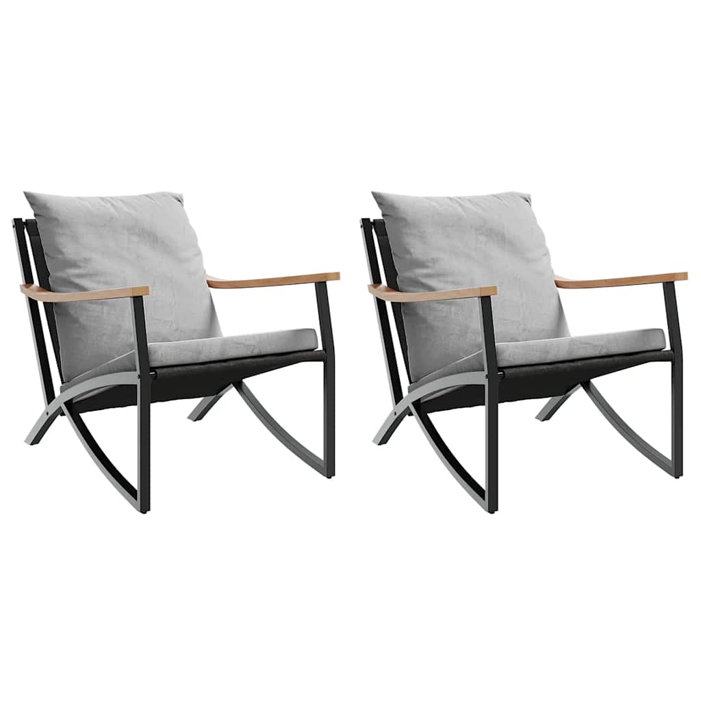 Garden Chairs with Cushions 2 pcs Black Steel