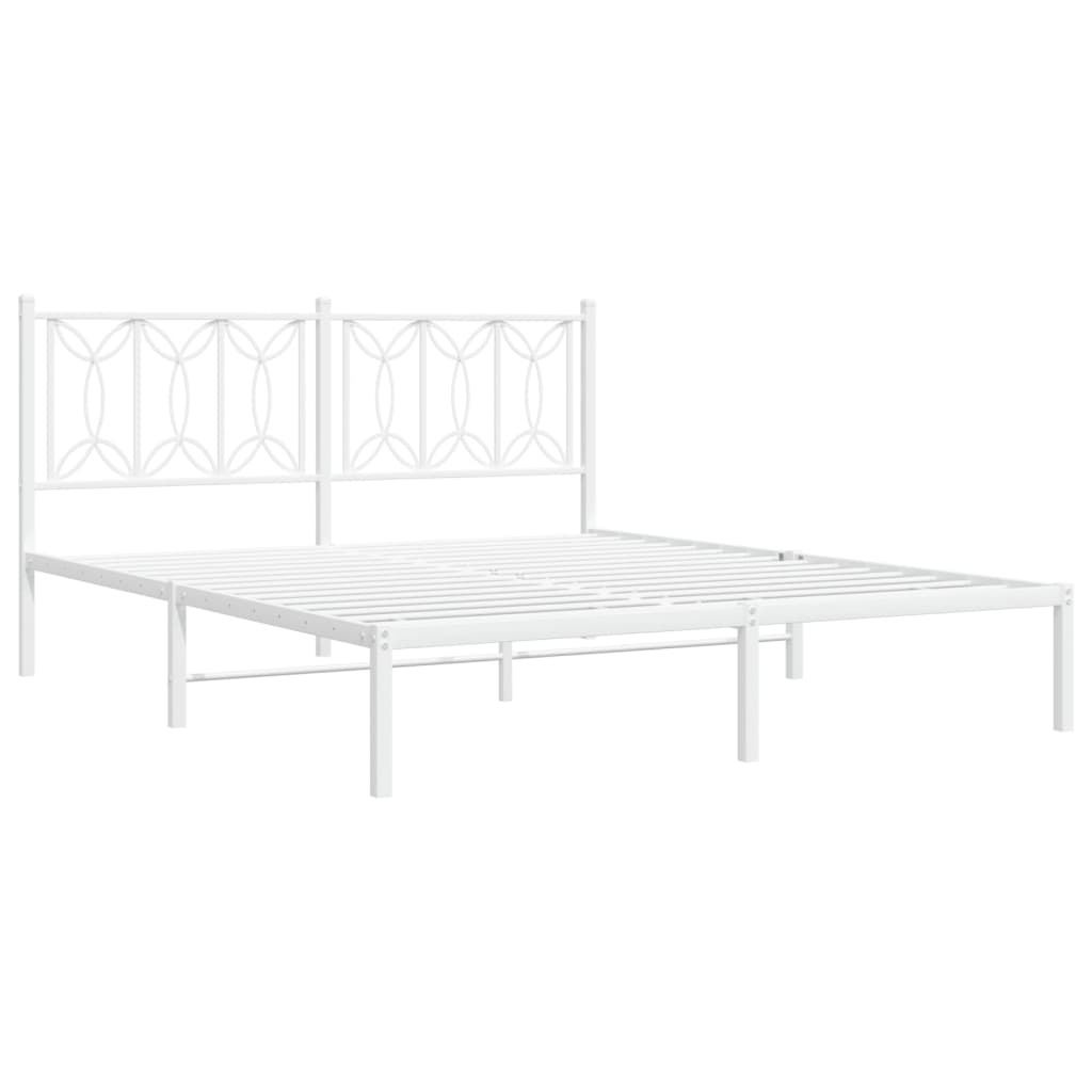 Metal Bed Frame without Mattress with Headboard White 150x200 cm