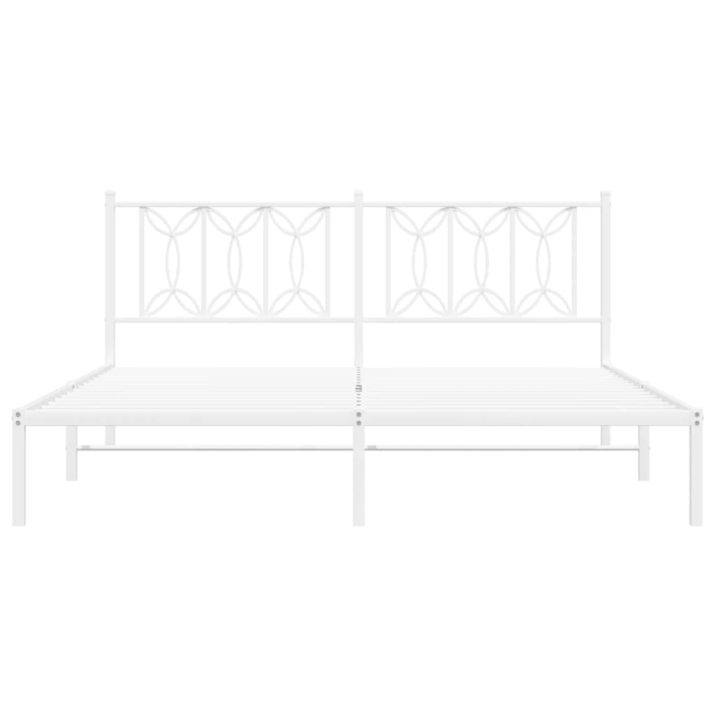 Metal Bed Frame without Mattress with Headboard White 183x203 cm King