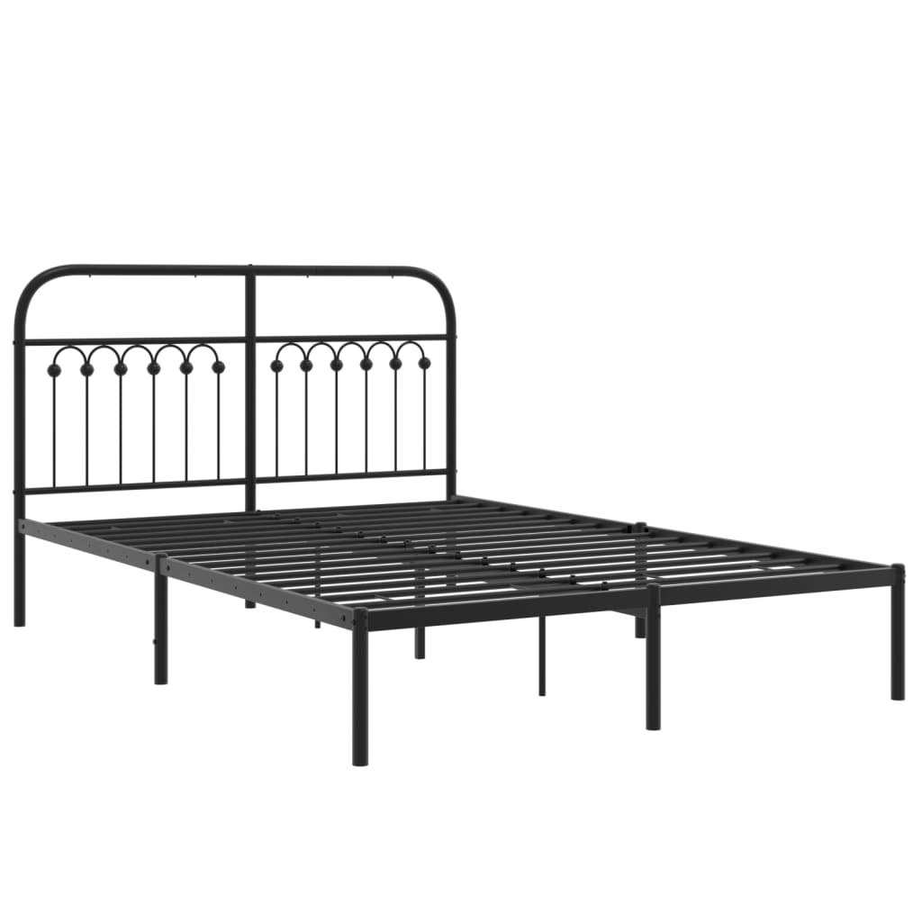 Metal Bed Frame without Mattress with Headboard Black 135x190 cm