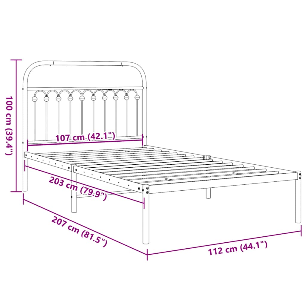 Metal Bed Frame without Mattress with Headboard White 107x203 cm King Single