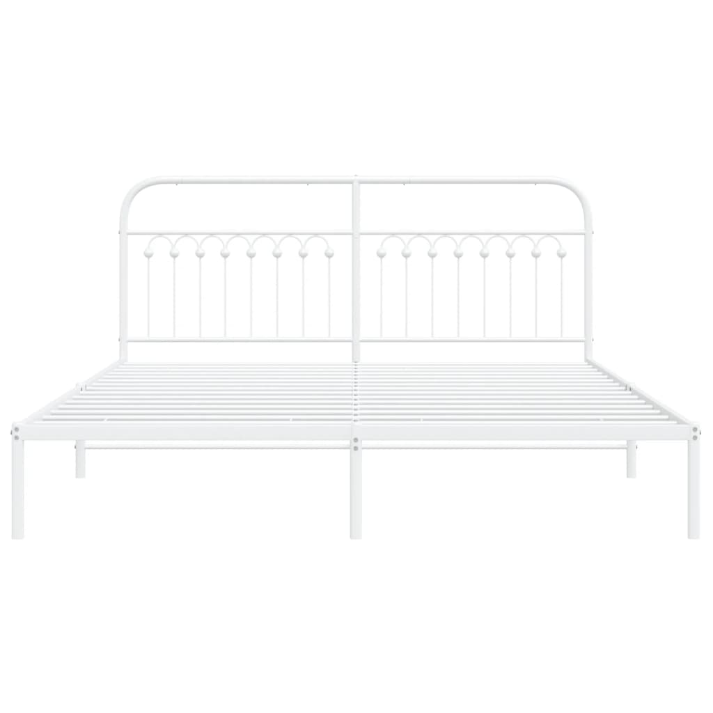 Metal Bed Frame without Mattress with Headboard White 183x203 cm King