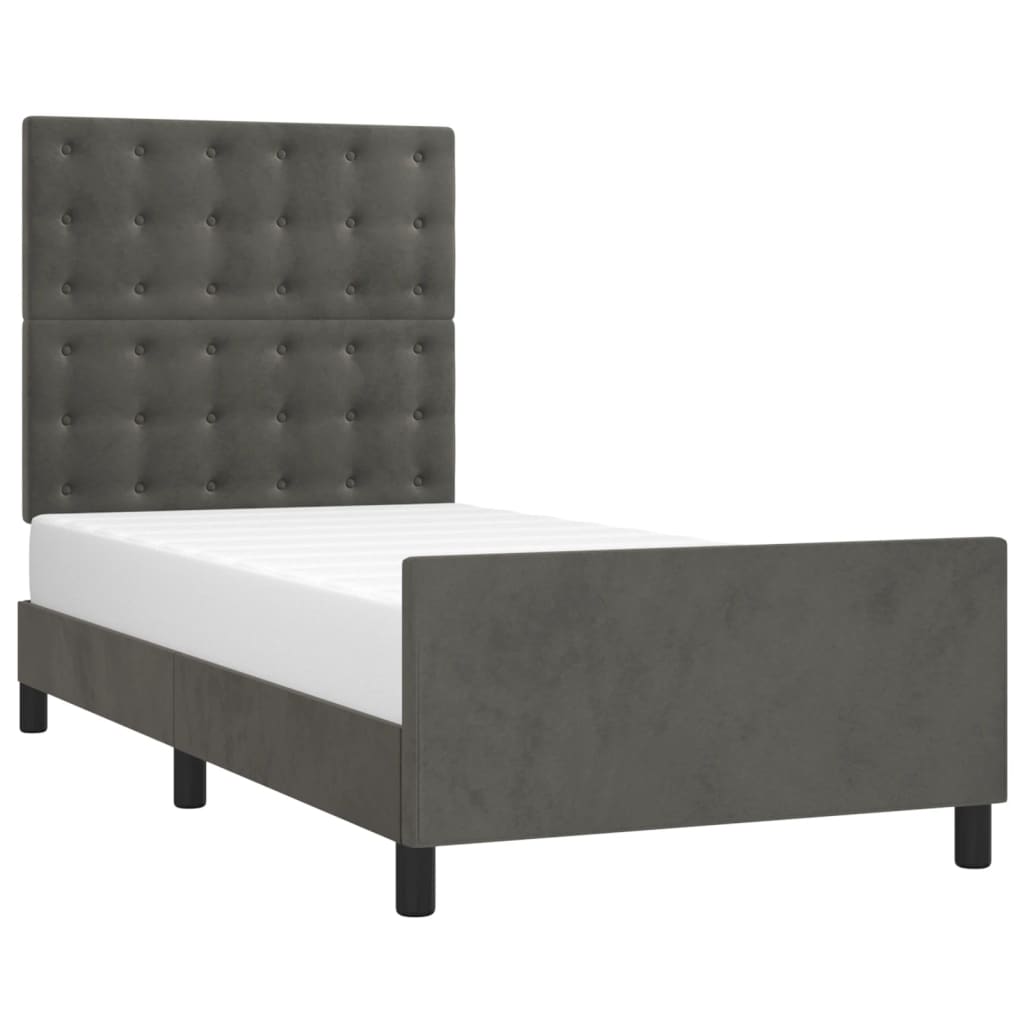 Bed Frame without Mattress Dark Grey 107x203 cm King Single Size Velvet