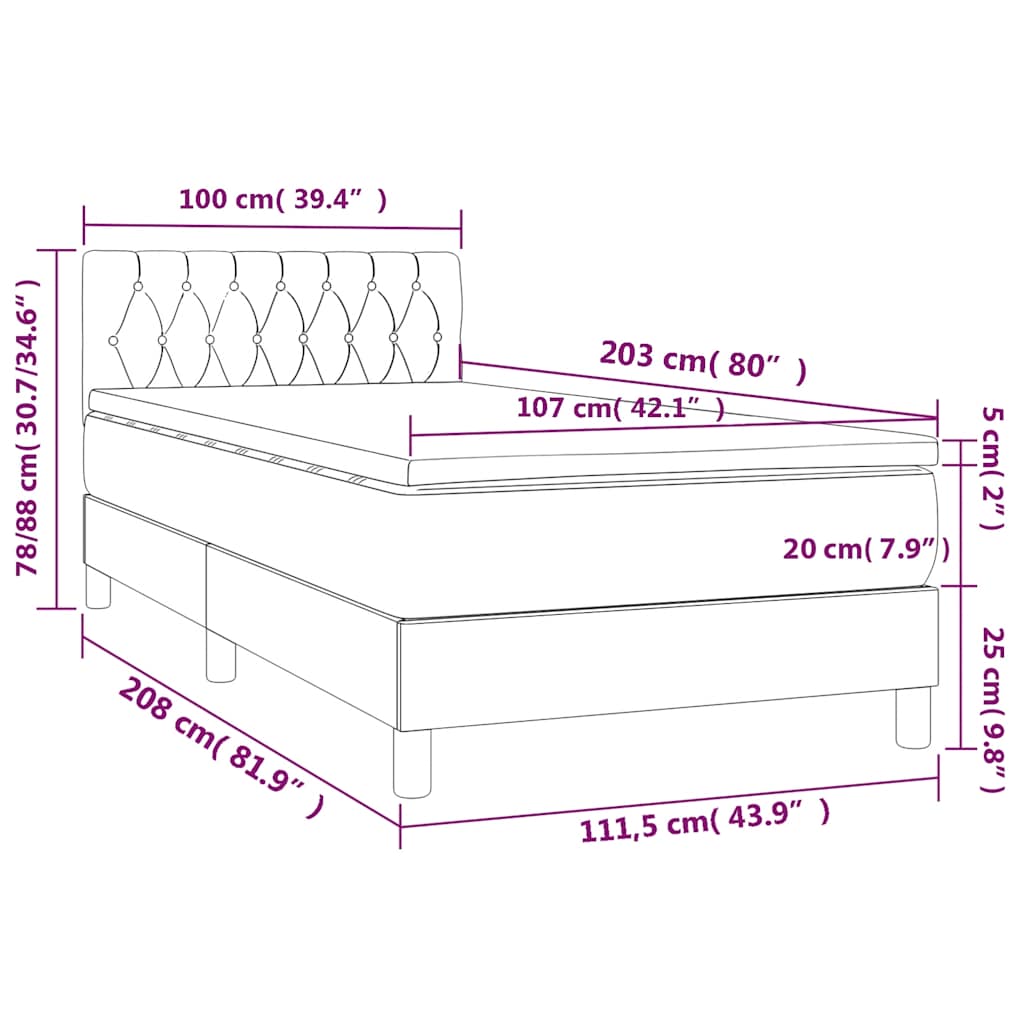 Box Spring Bed with Mattress&LED Black 106x203 cm King Single Size Fabric
