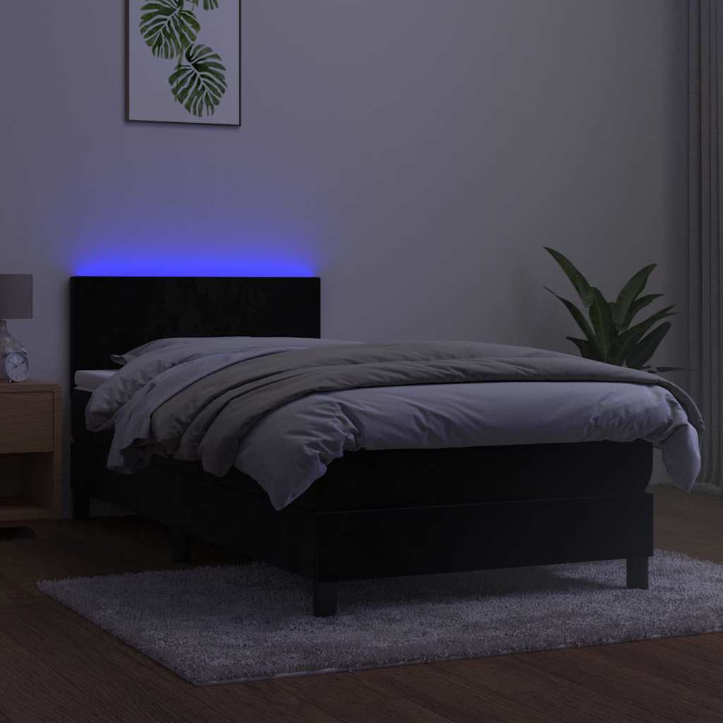 Box Spring Bed with Mattress&LED Black 106x203 cm King Single Size Velvet