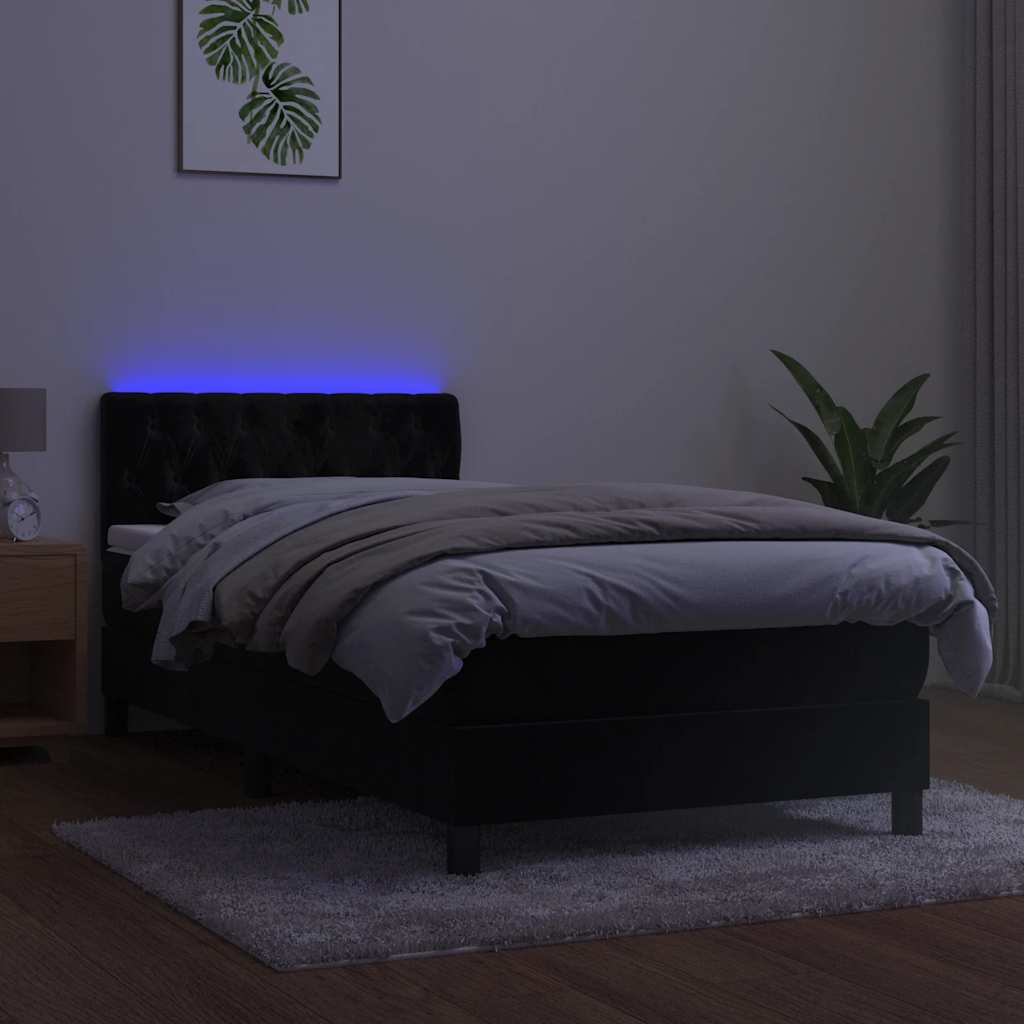 Box Spring Bed with Mattress&LED Black 106x203 cm King Single Size Velvet