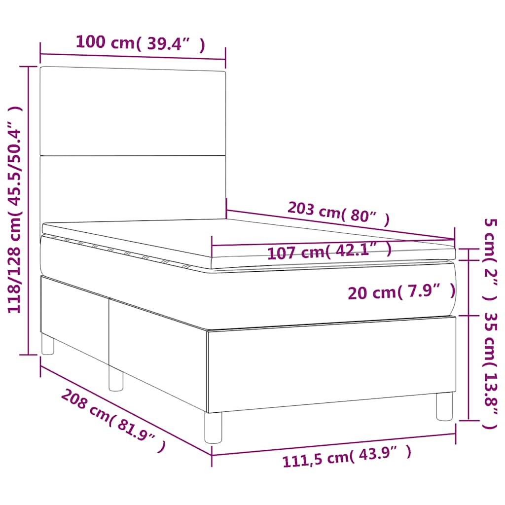 Box Spring Bed with Mattress Black 106x203 cm King Single Size Velvet