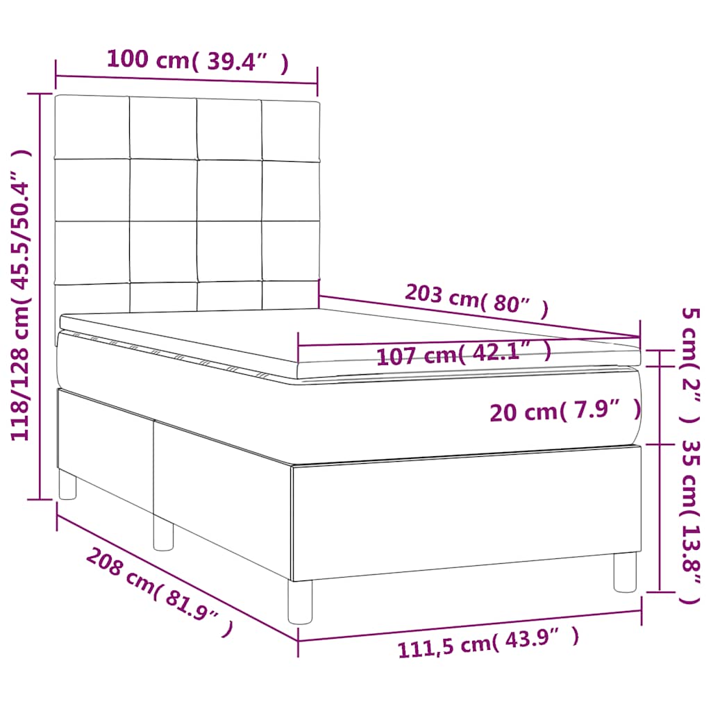 Box Spring Bed with Mattress Black 106x203 cm King Single Size Velvet