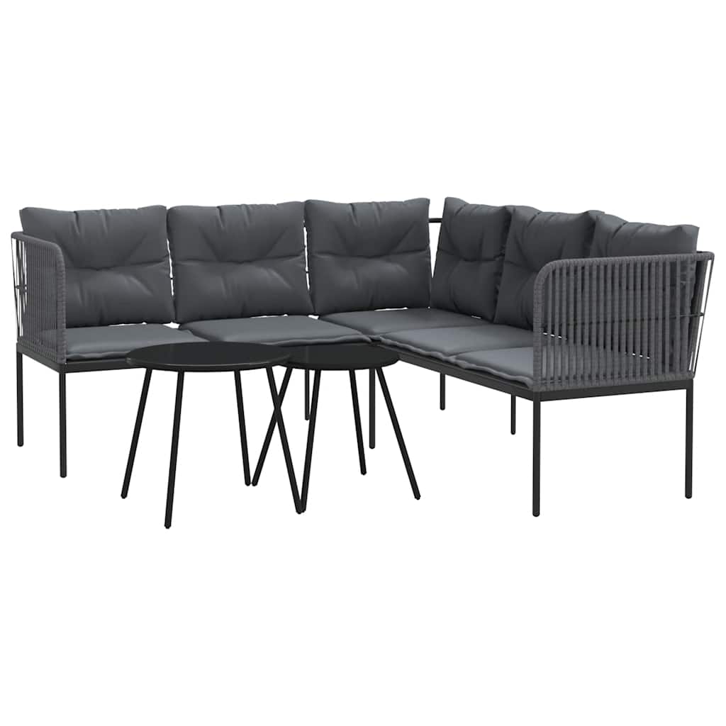 Garden Sofa Set with Cushions Black Steel and Textilene