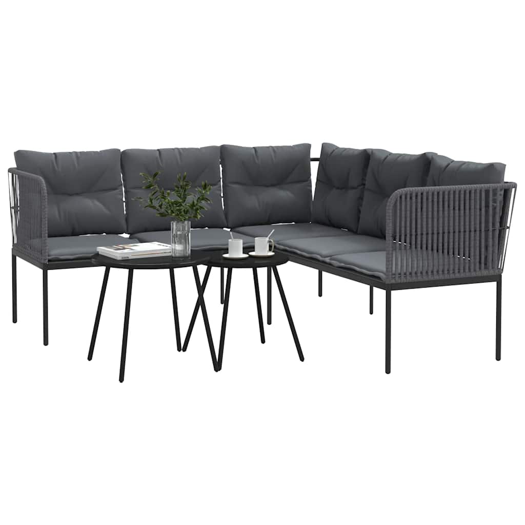 Garden Sofa Set with Cushions Black Steel and Textilene