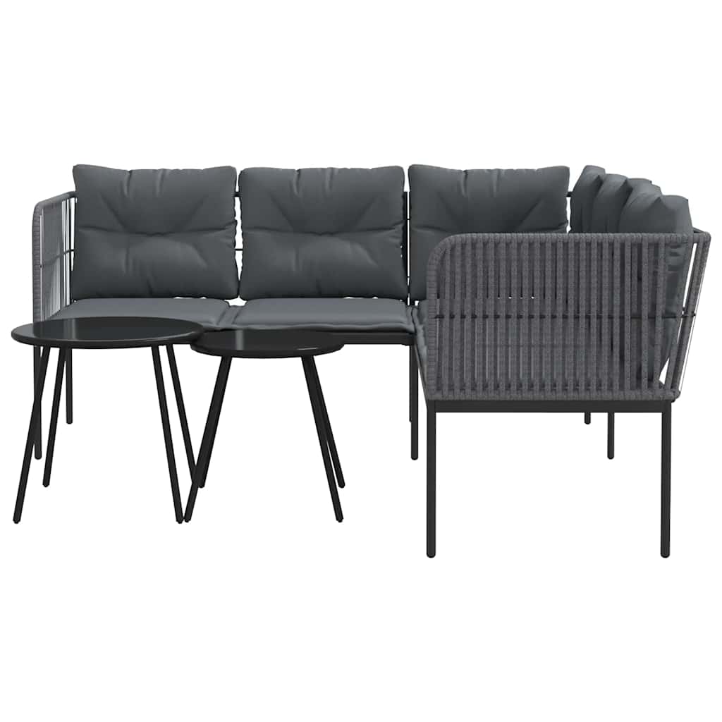 Garden Sofa Set with Cushions Black Steel and Textilene