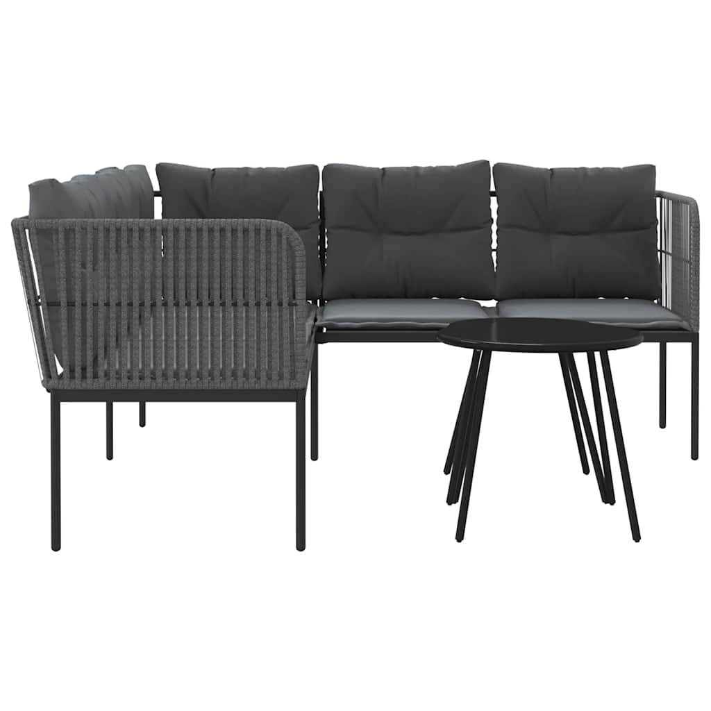 Garden Sofa Set with Cushions Black Steel and Textilene