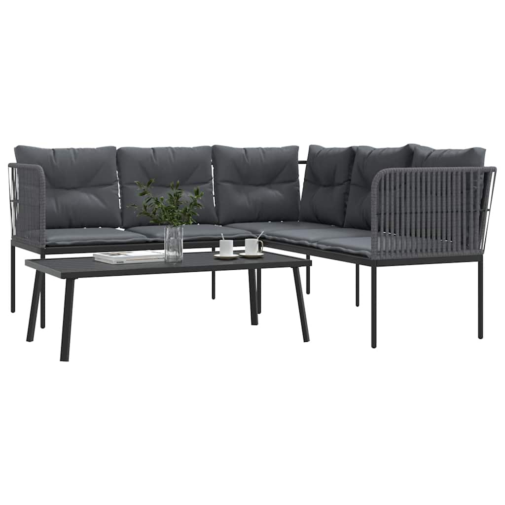 Garden Sofa Set with Cushions Black Steel and Textilene