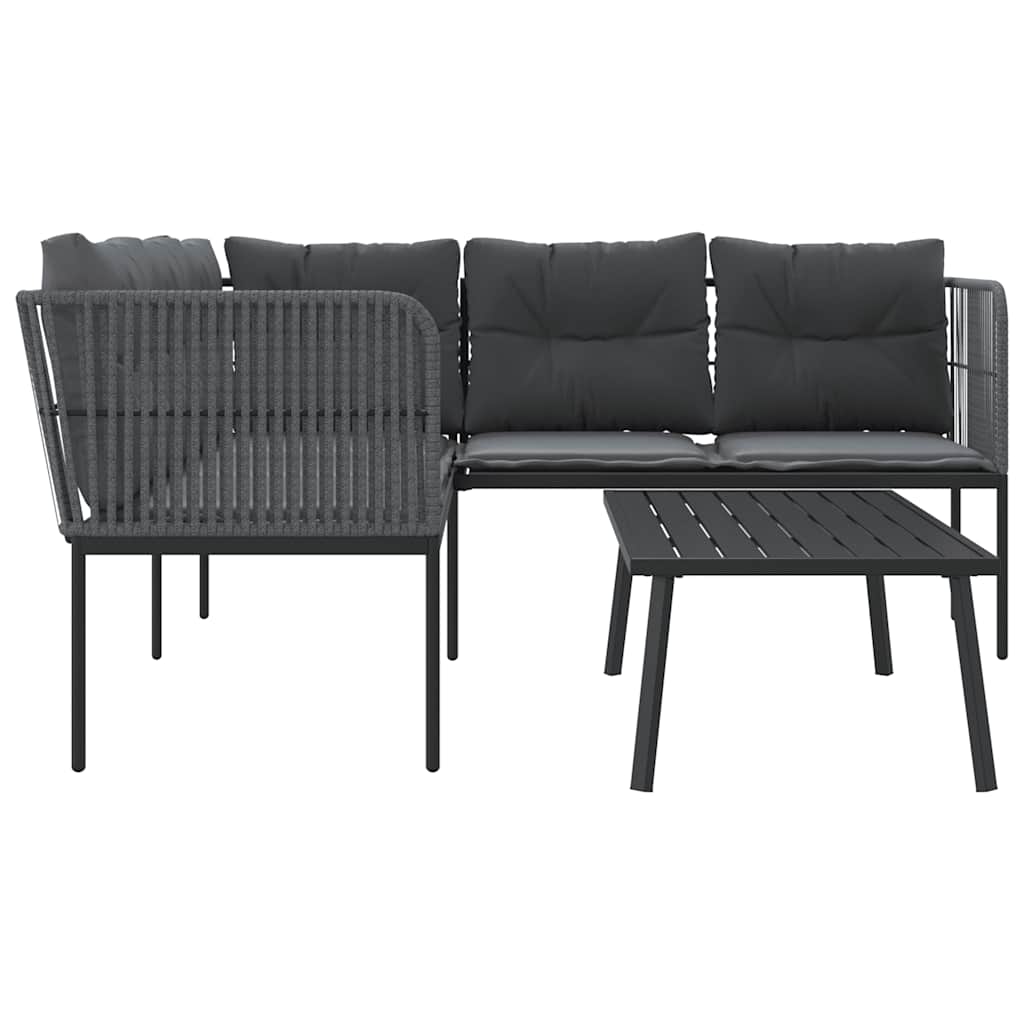 Garden Sofa Set with Cushions Black Steel and Textilene