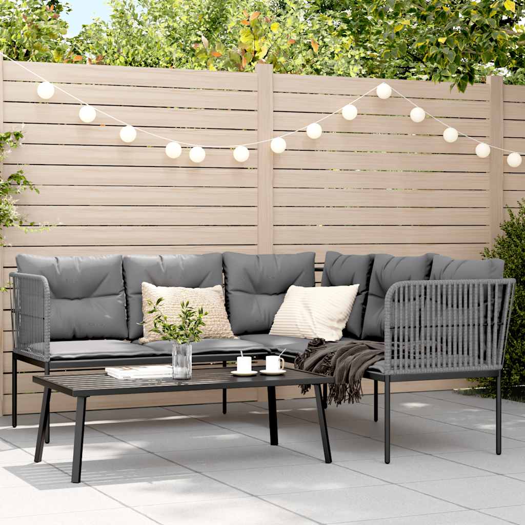 Garden Sofa Set with Cushions Black Steel and Textilene