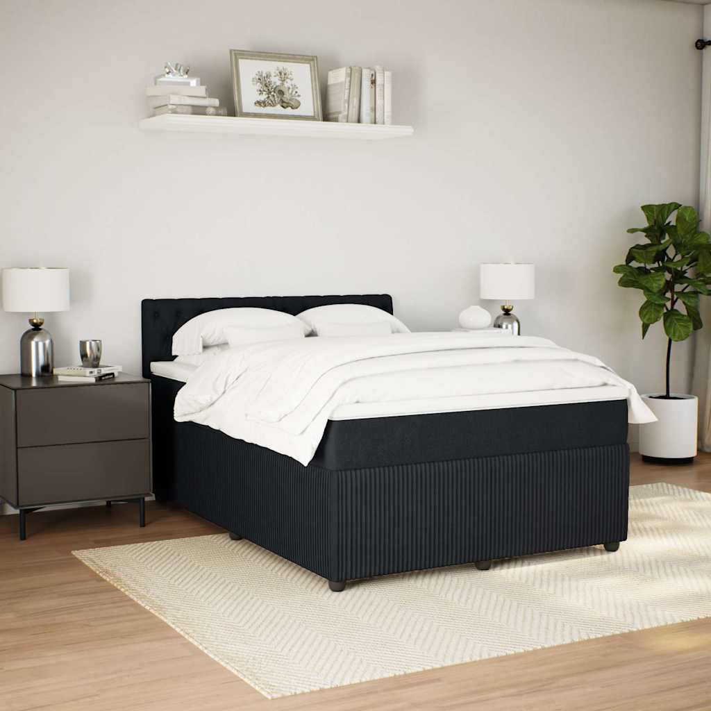 Box Spring Bed with Mattress Black Double Fabric