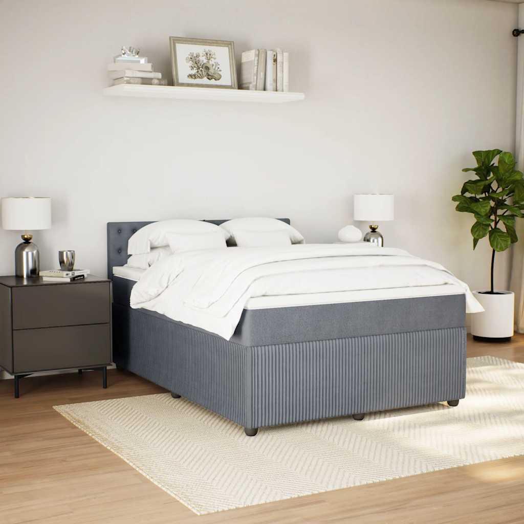 Box Spring Bed with Mattress Dark Grey Double Fabric