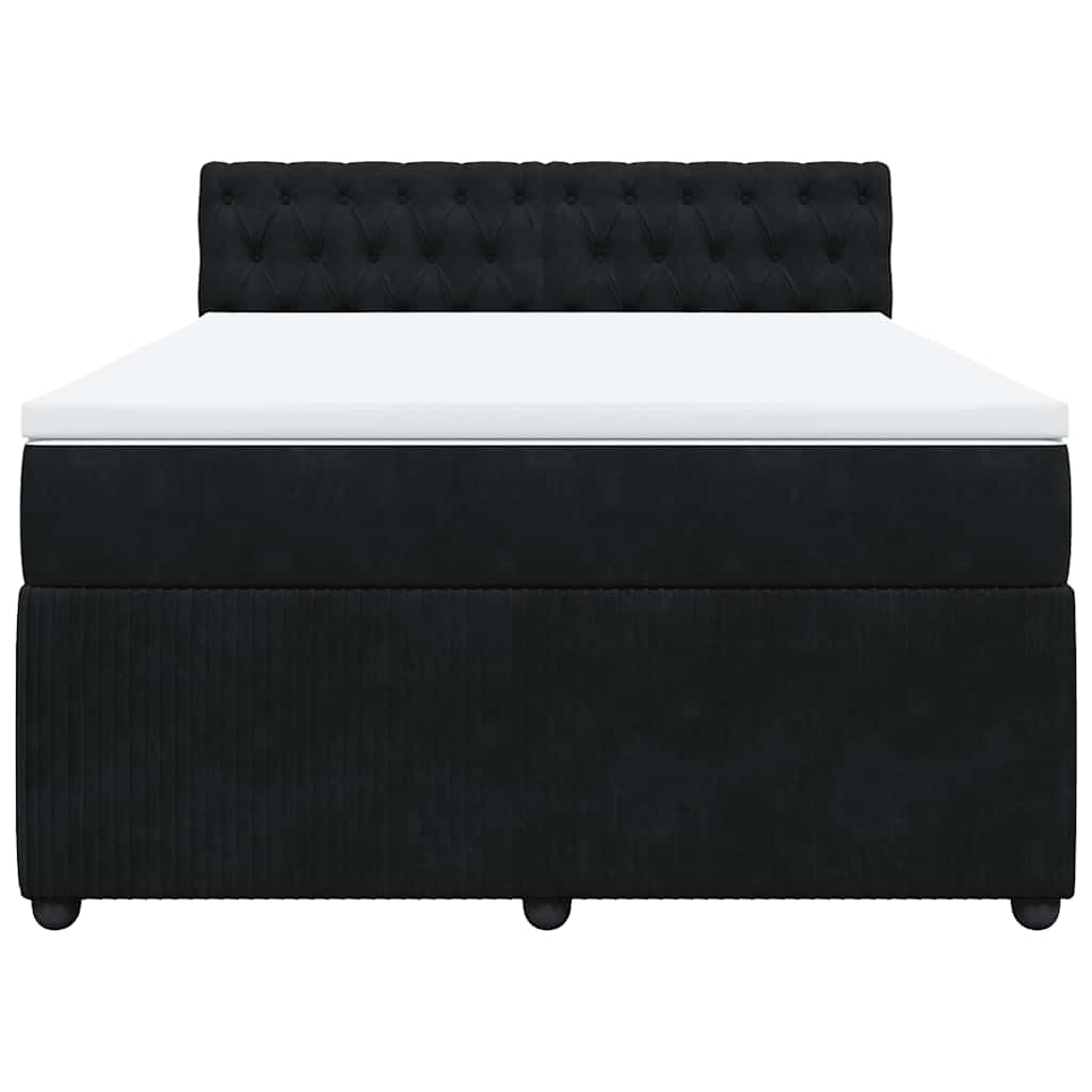 Box Spring Bed with Mattress Black Double Velvet