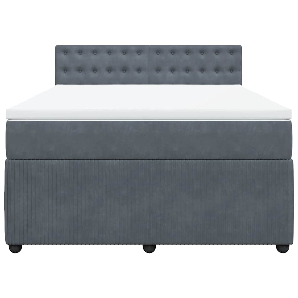 Box Spring Bed with Mattress Dark Grey Double Velvet