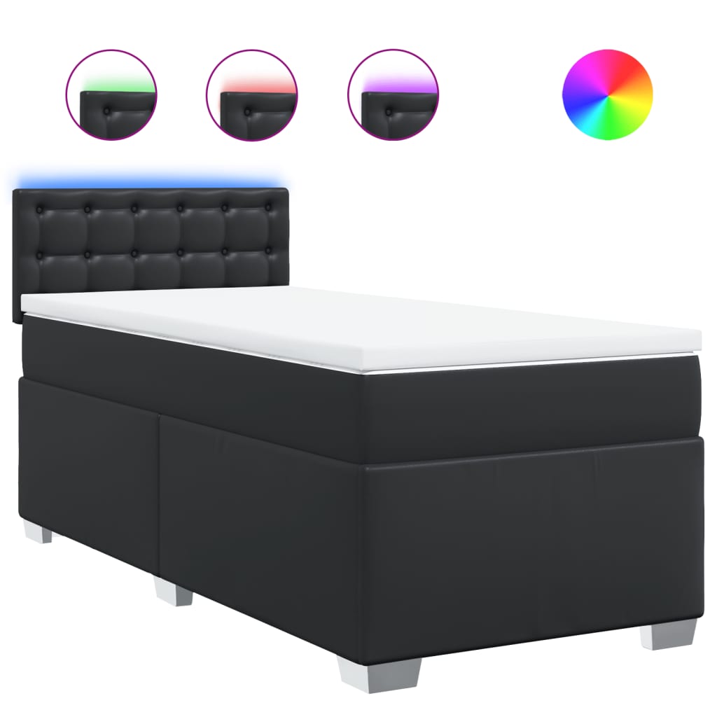 Box Spring Bed with Mattress Black King Single Faux Leather