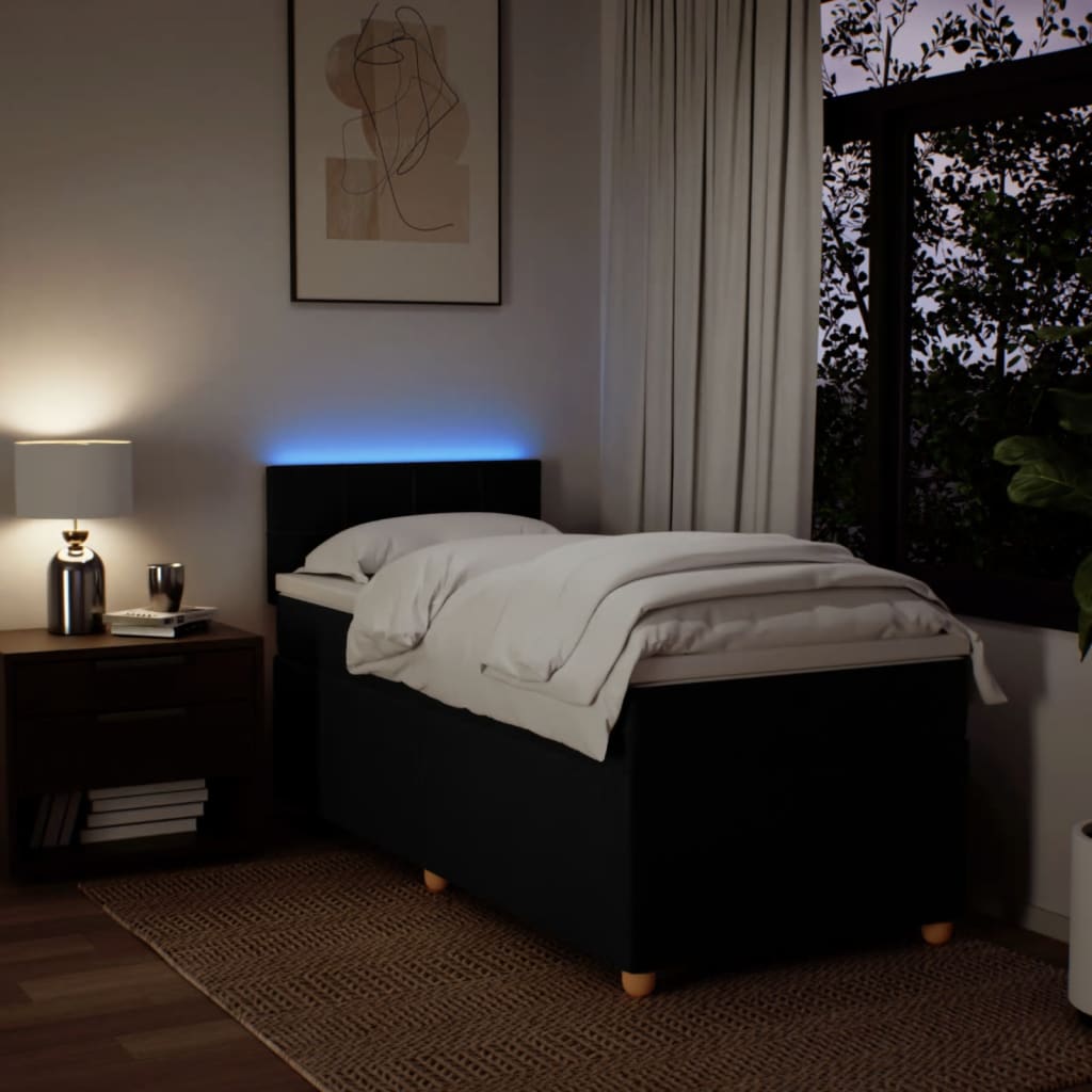 Box Spring Bed with Mattress Black King Single Fabric