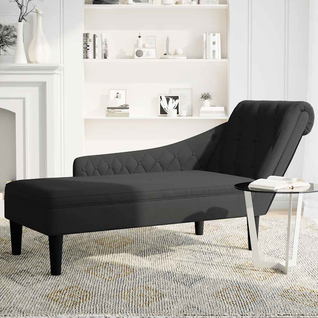 Chaise Lounge with Pillow and Right Armrest Black Fabric