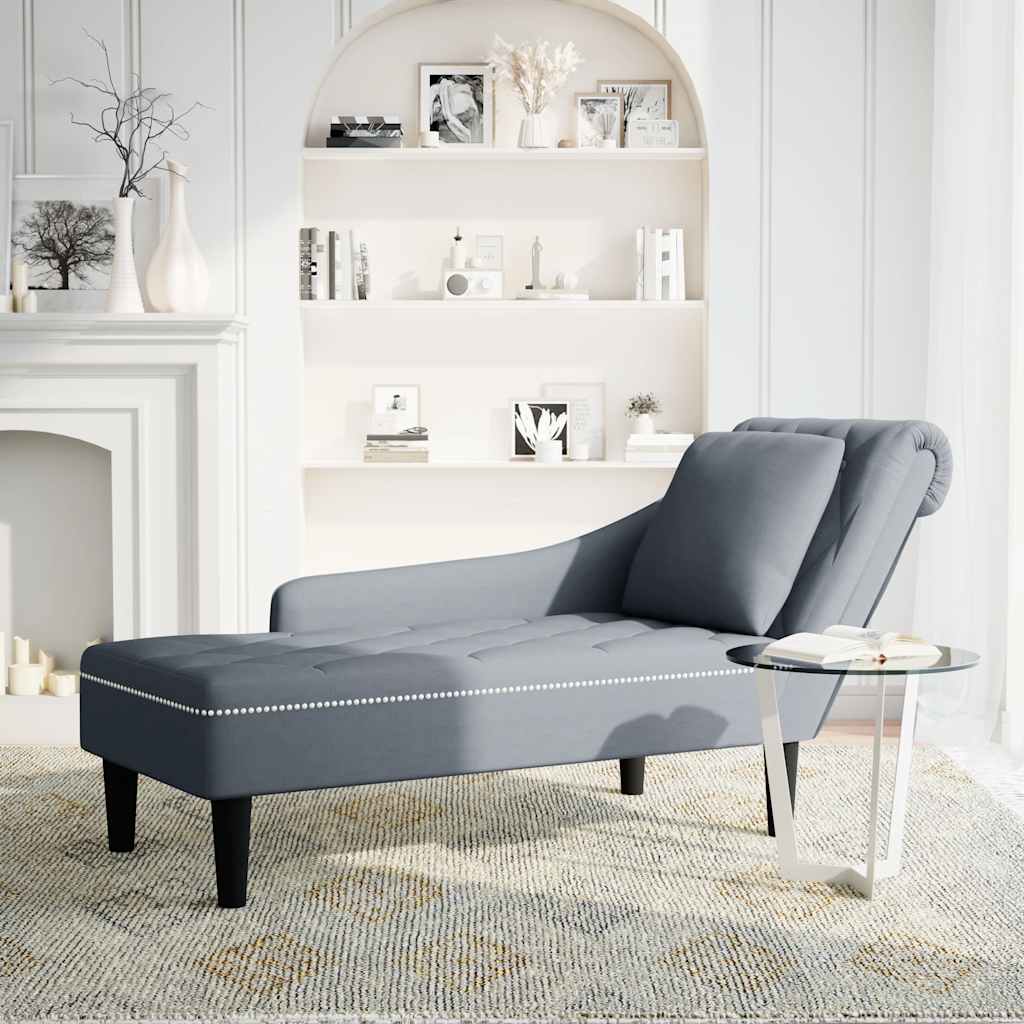 Chaise Lounge with Pillow and Right Armrest Dark Grey Velvet