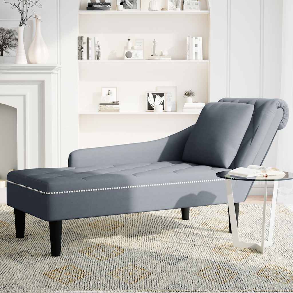 Chaise Lounge with Pillow and Right Armrest Dark Grey Velvet