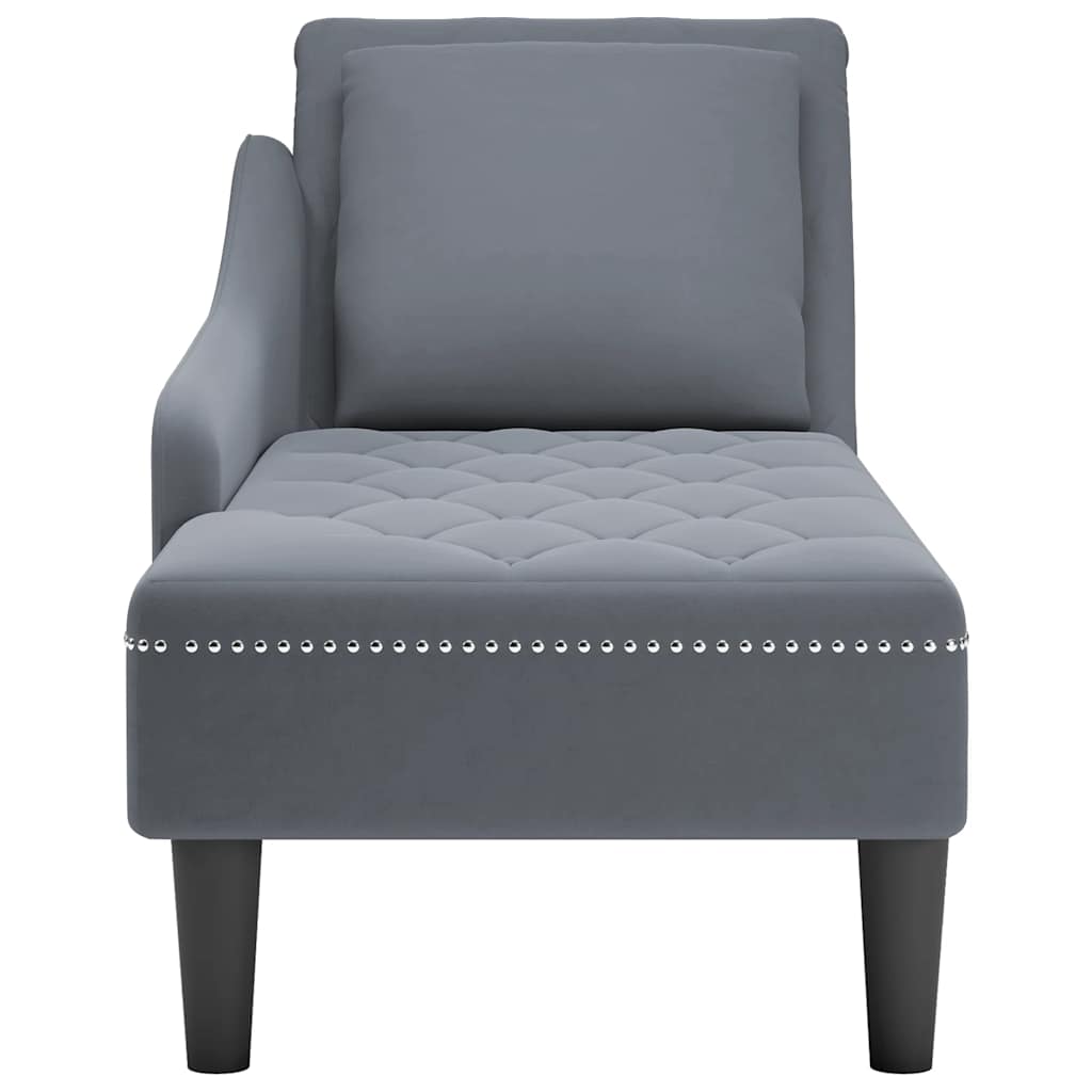 Chaise Lounge with Pillow and Right Armrest Dark Grey Velvet