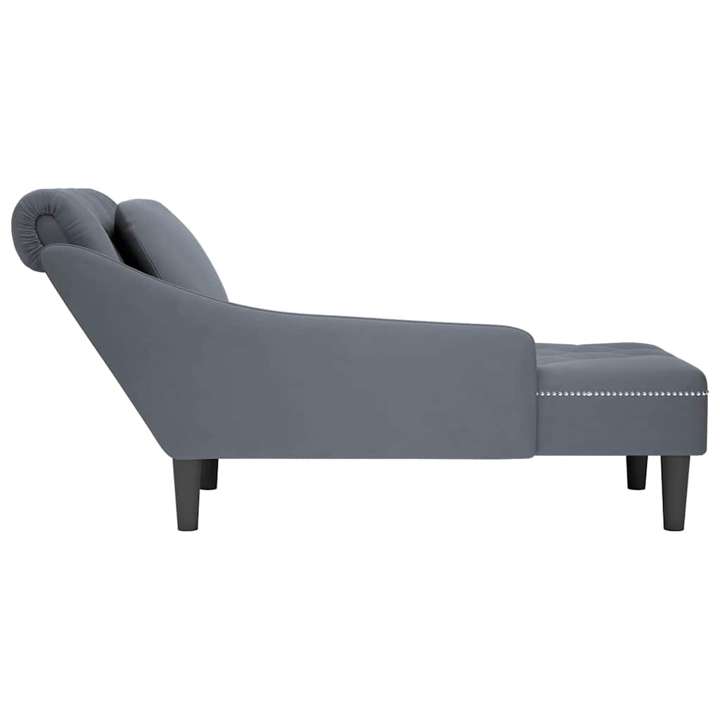 Chaise Lounge with Pillow and Right Armrest Dark Grey Velvet