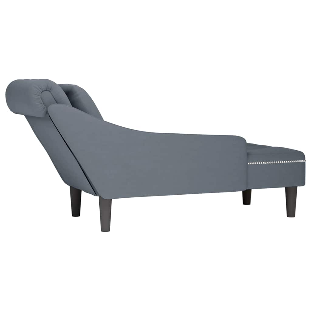 Chaise Lounge with Pillow and Right Armrest Dark Grey Velvet