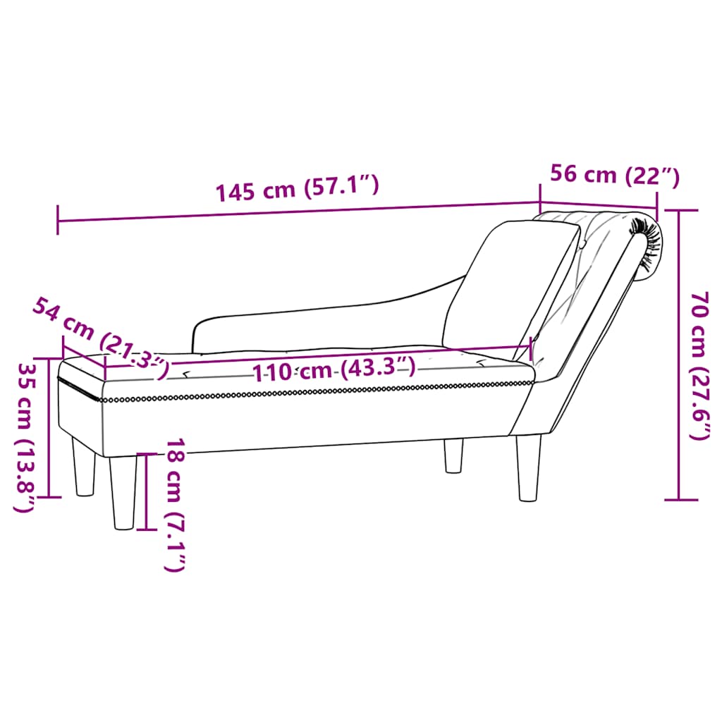 Chaise Lounge with Pillow and Right Armrest Dark Grey Velvet