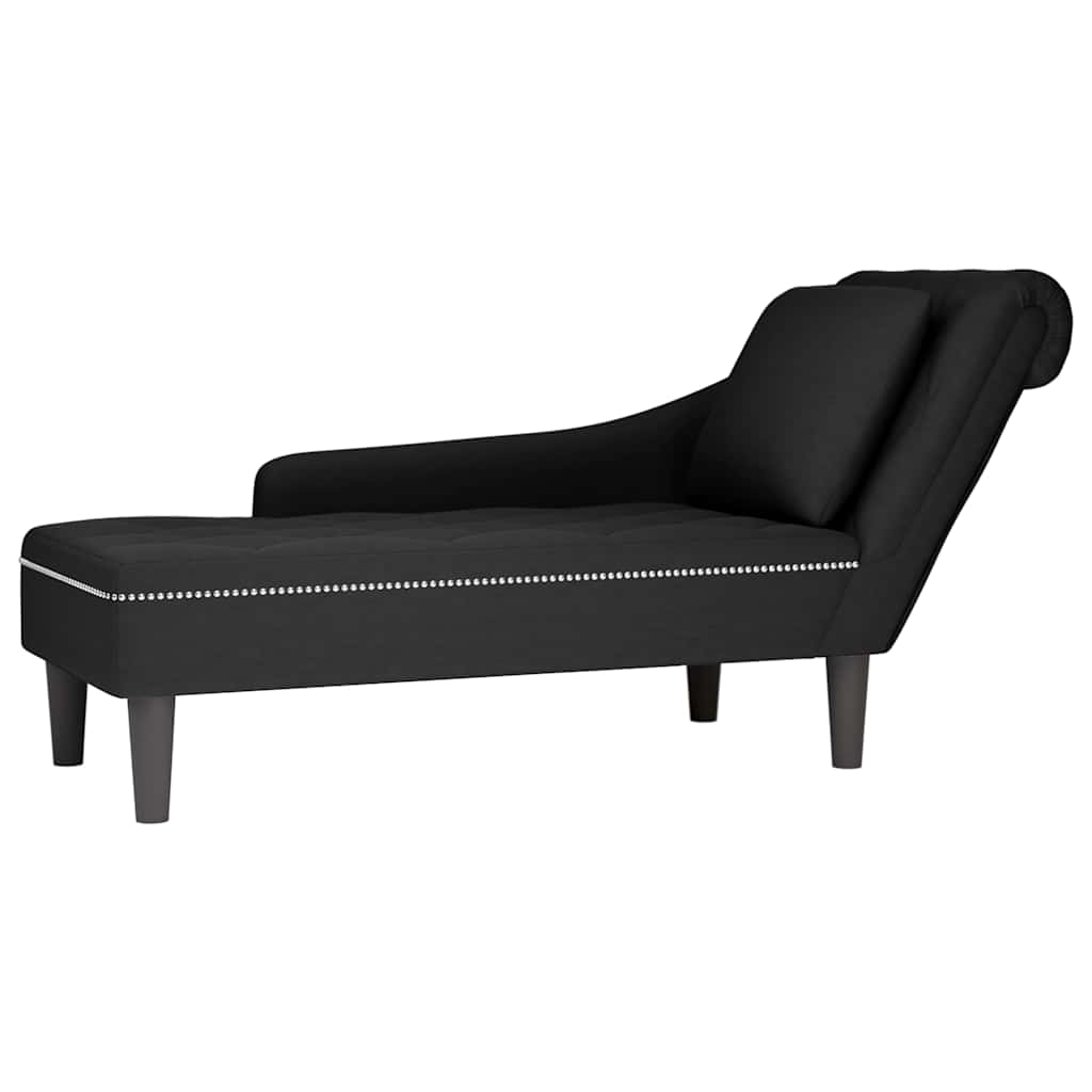 Chaise Lounge with Pillow and Right Armrest Black Velvet