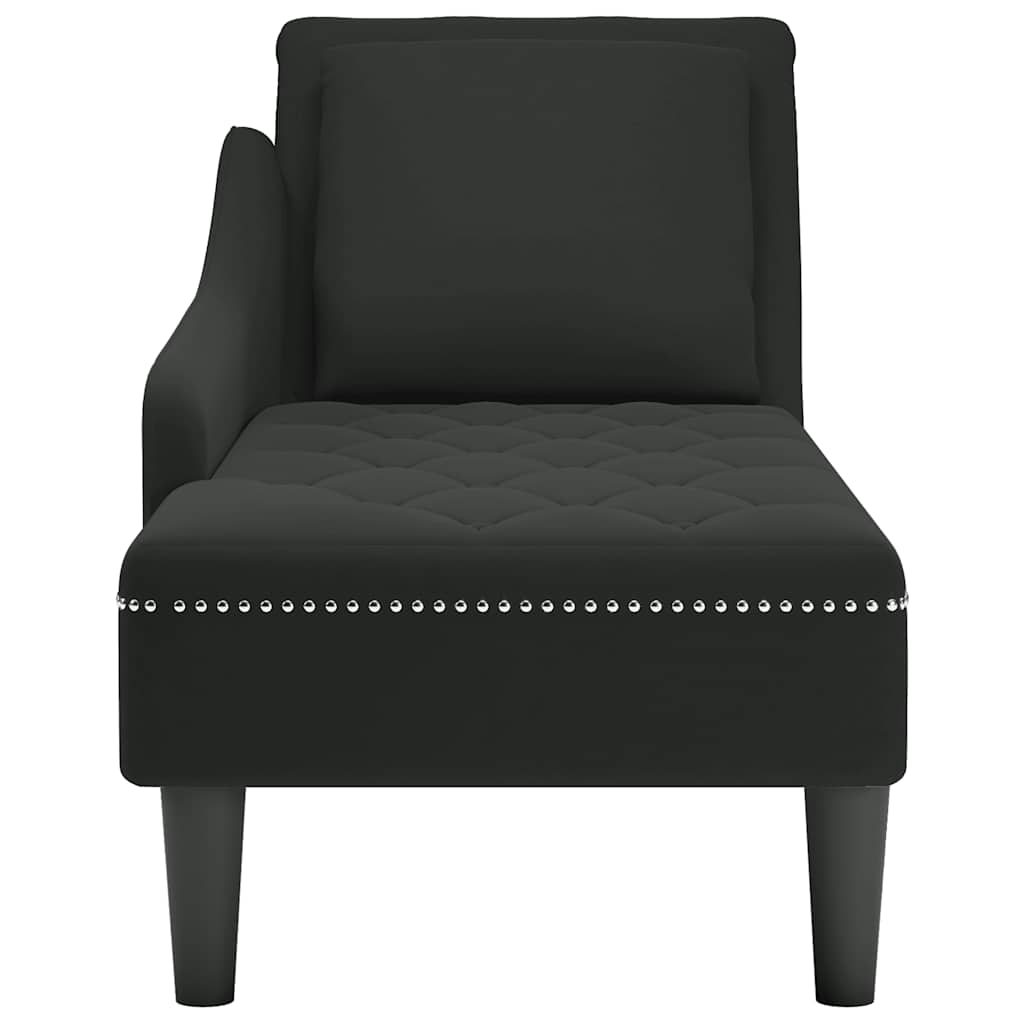 Chaise Lounge with Pillow and Right Armrest Black Velvet