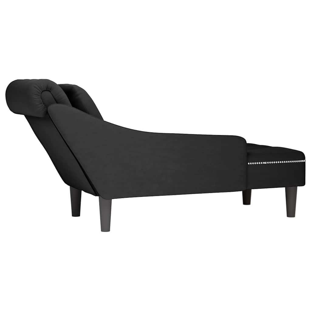 Chaise Lounge with Pillow and Right Armrest Black Velvet