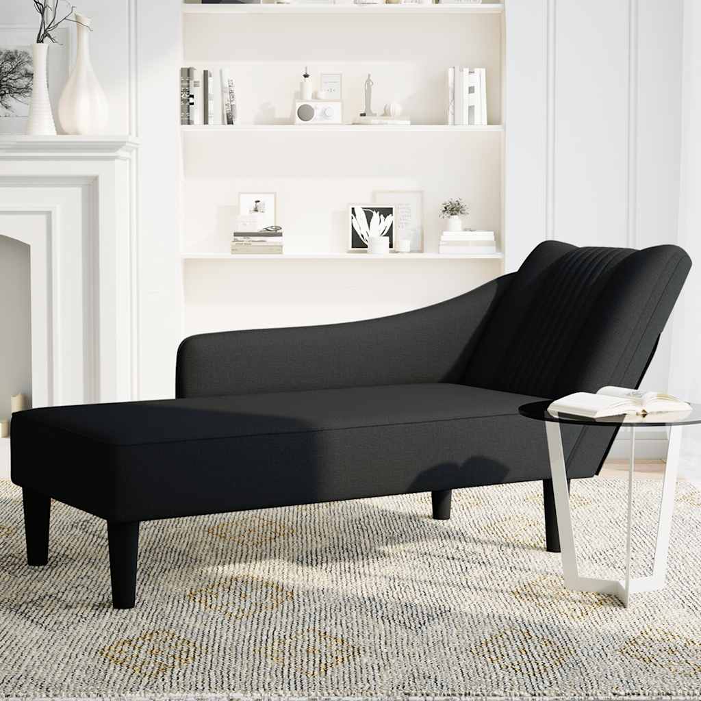 Chaise Lounge with Right Armrest Black Fabric