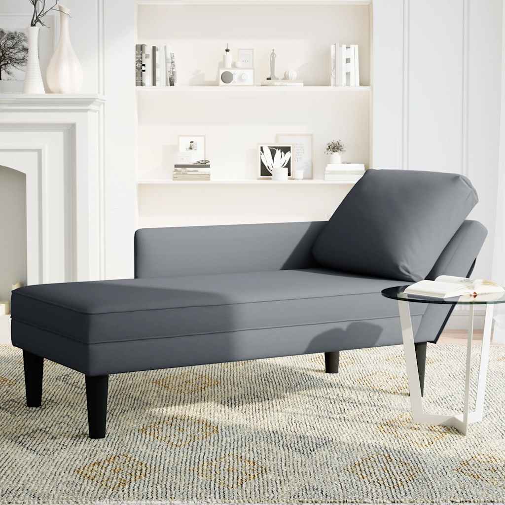 Chaise Lounge with Pillow and Right Armrest Dark Grey Velvet