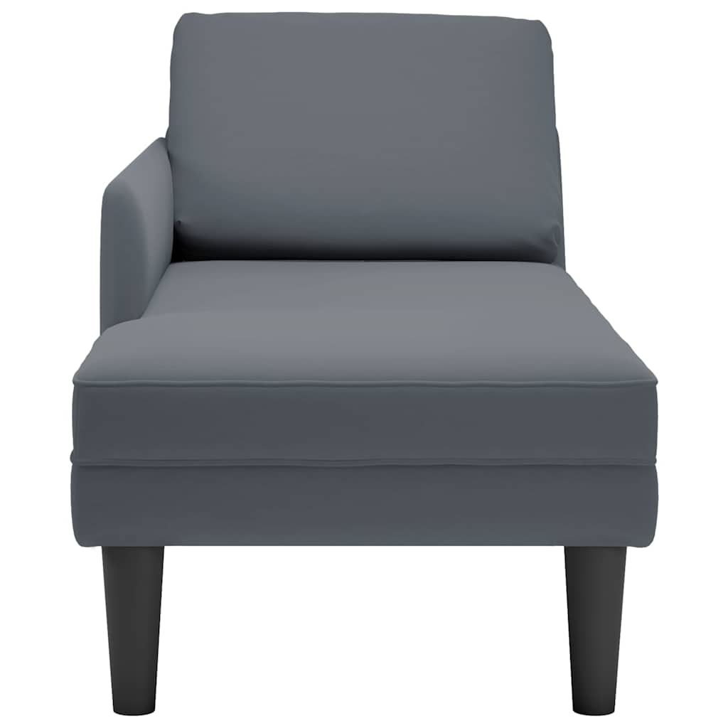 Chaise Lounge with Pillow and Right Armrest Dark Grey Velvet