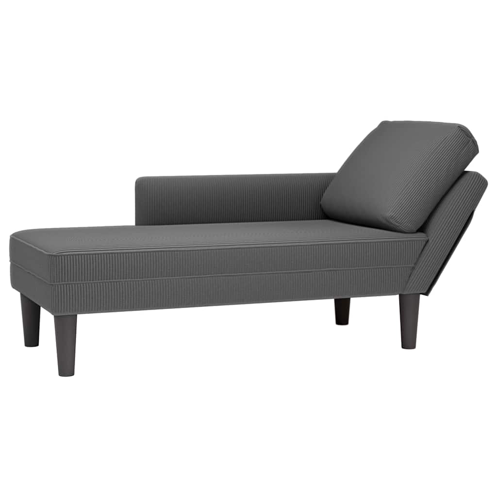 Chaise Lounge with Pillow Dark Grey Corduroy Fabric