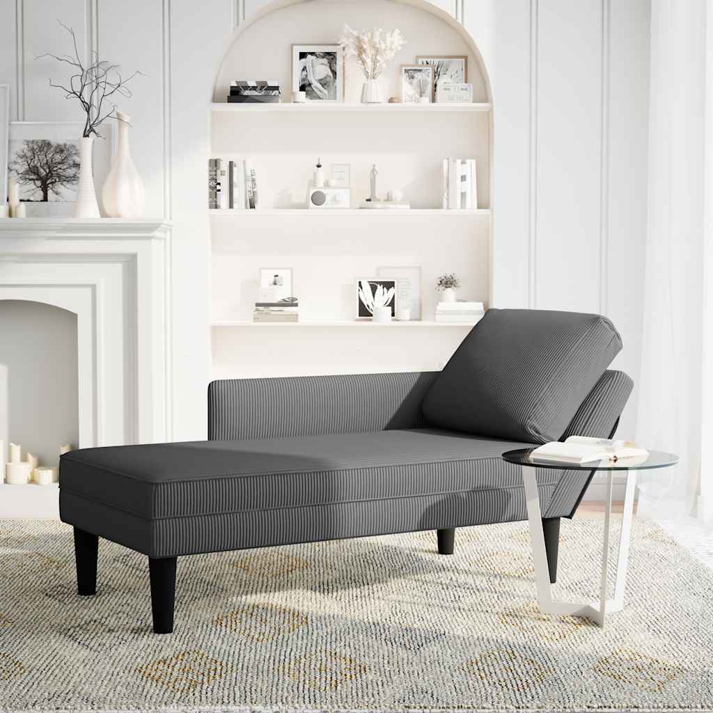 Chaise Lounge with Pillow Dark Grey Corduroy Fabric